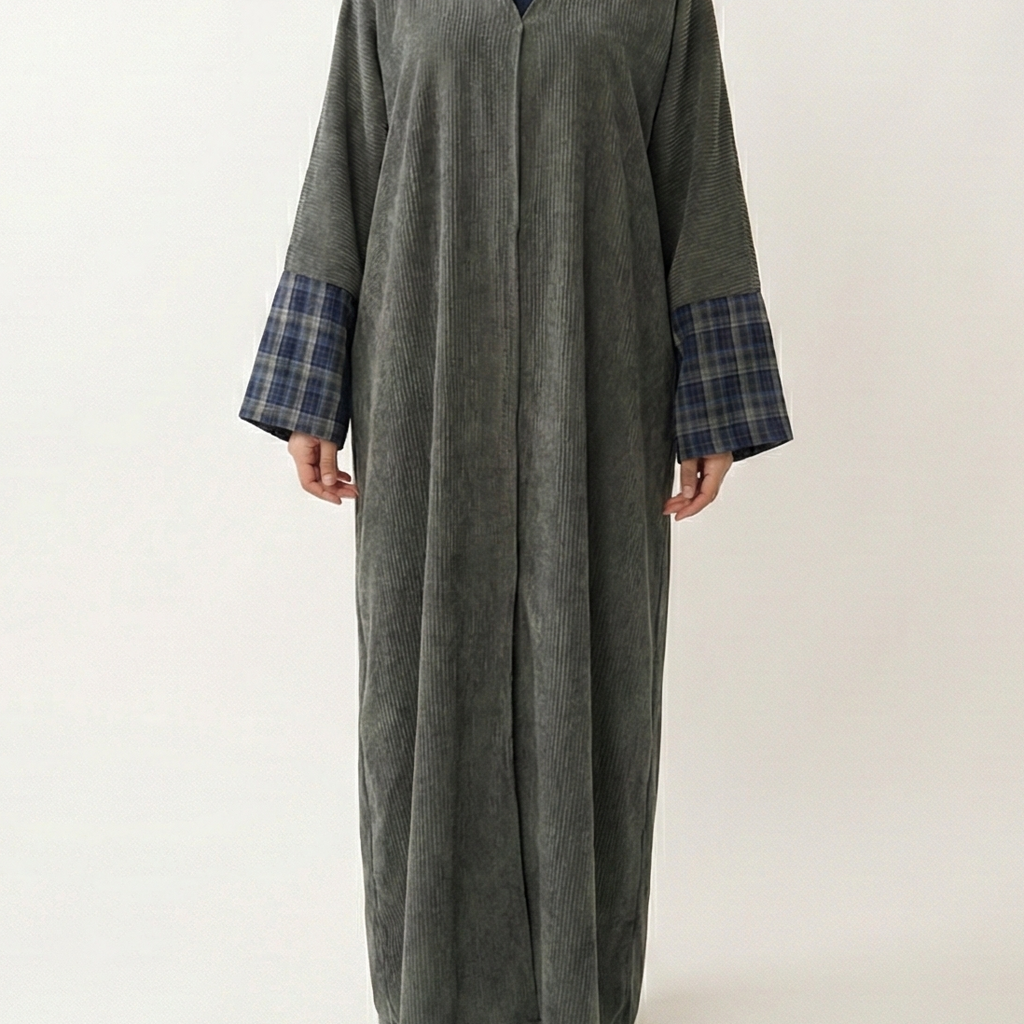 Khaki & Plaid Winter Abaya