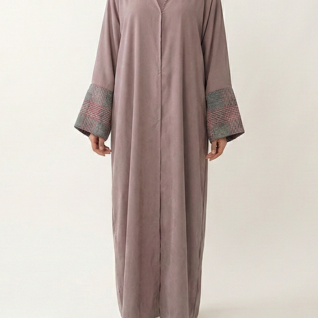 Pink & Plaid Winter Abaya