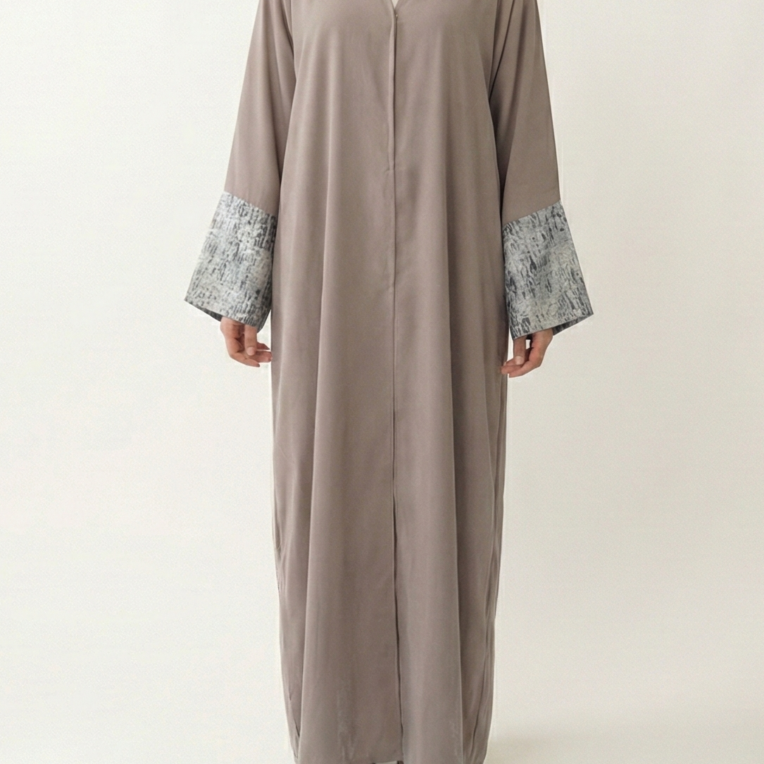 Pink & Grey Winter Abaya
